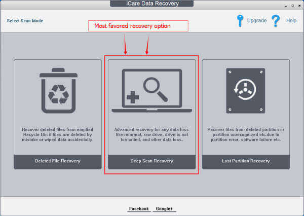 iCare Data Recovery Free data recovery modes - Deleted File Recovery, Deep Scan Recovery and Lost Partition Recovery
