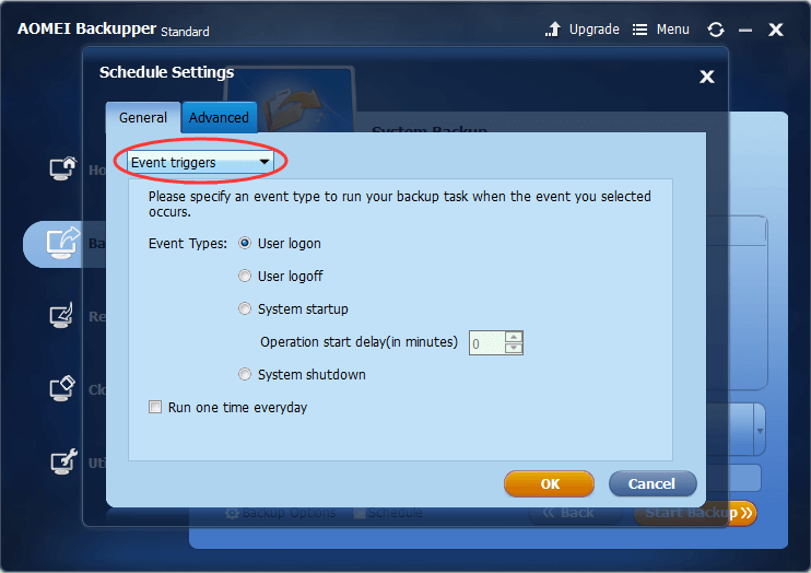 New feature added in AOMEI Backupper 3.5 is Event-Triggered Scheduling Backups
