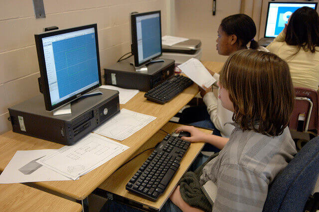 Students learn on their computers in School - that is, students learn how to use computers and other technology to learn faster from an early age.