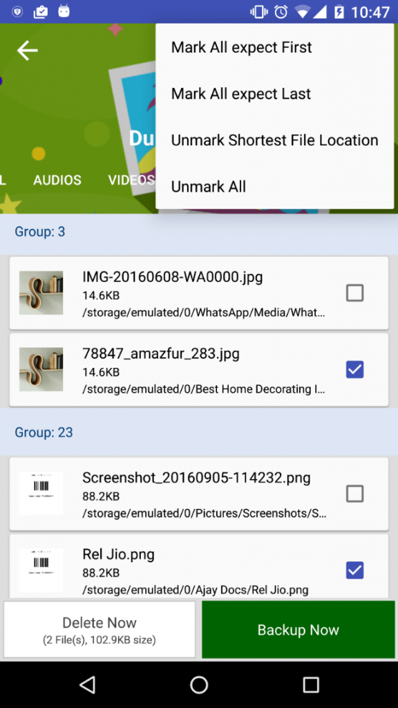 Duplicate Files Fixer Mark Options