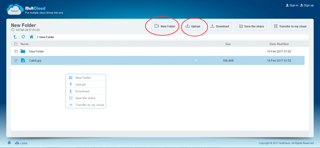 MultCloud share function - shared folder page