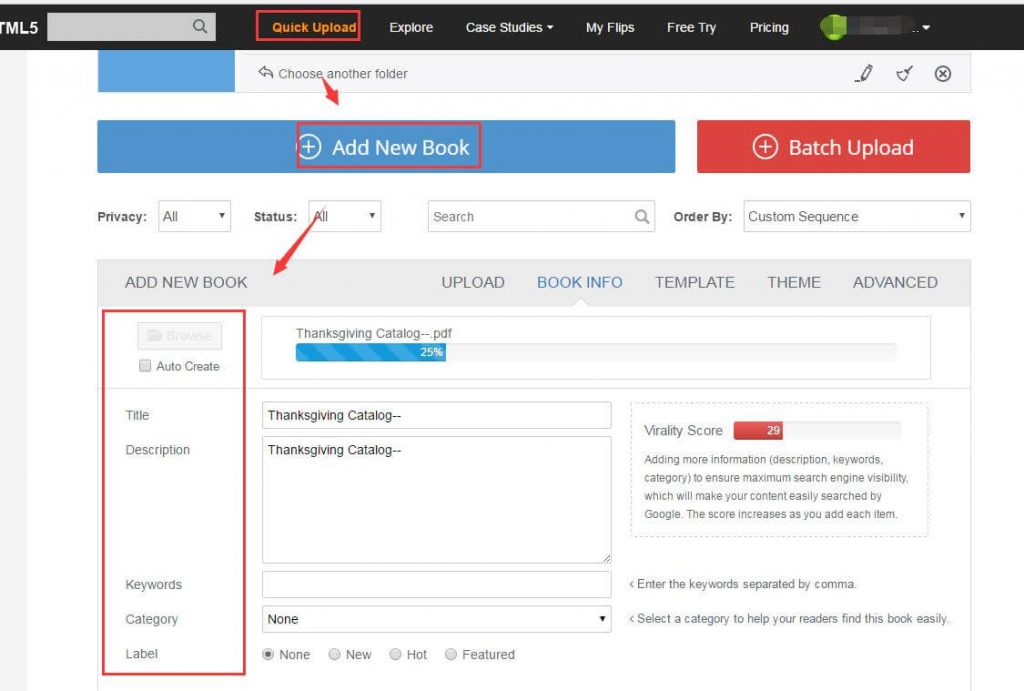 FlipHTML5 Cloud Platform - Add New Flipbook - Quick Upload Document / Image