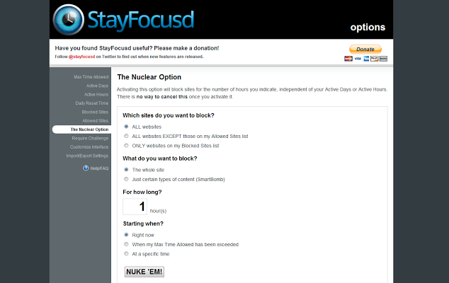 StayFocusd Productivity Extension for Google Chrome helps you stay focused on work by restricting the amount of time you can spend on time-wasting websites.