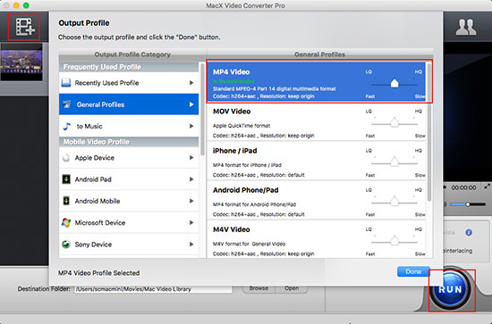 convert MKV to MP4 Video with MacX Video Converter Pro screenshot image with Output Profile settings