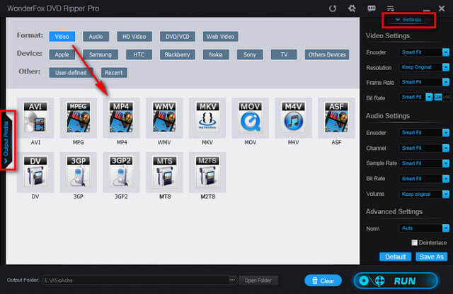 WonderFox DVD Ripper Pro Output Profile - Select MP4 Video Format