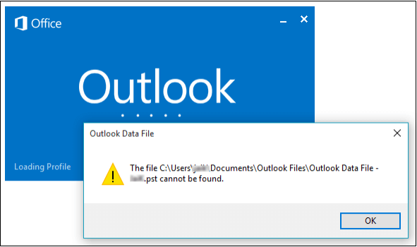 Outlook Data File Archive.pst cannot be found error message