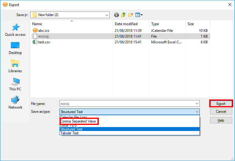 Select CSV format