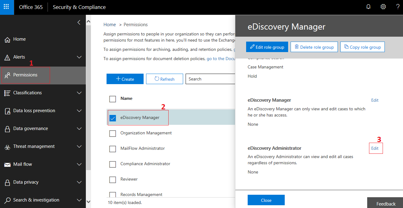 Permission - eDiscovery Manager - eDiscovery Administrator Edit