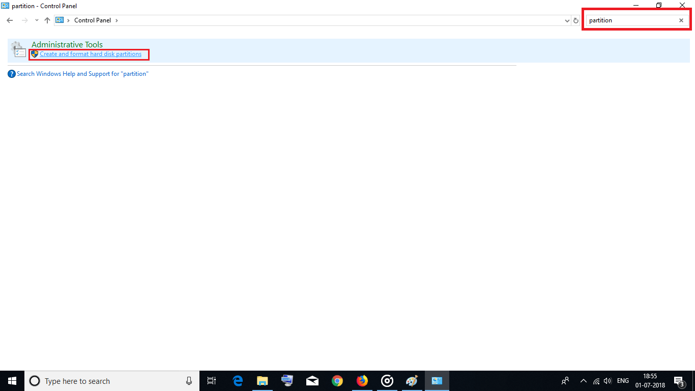 Windows 10 Control Panel > Administrative Tools > Create and format hard disk partitions
