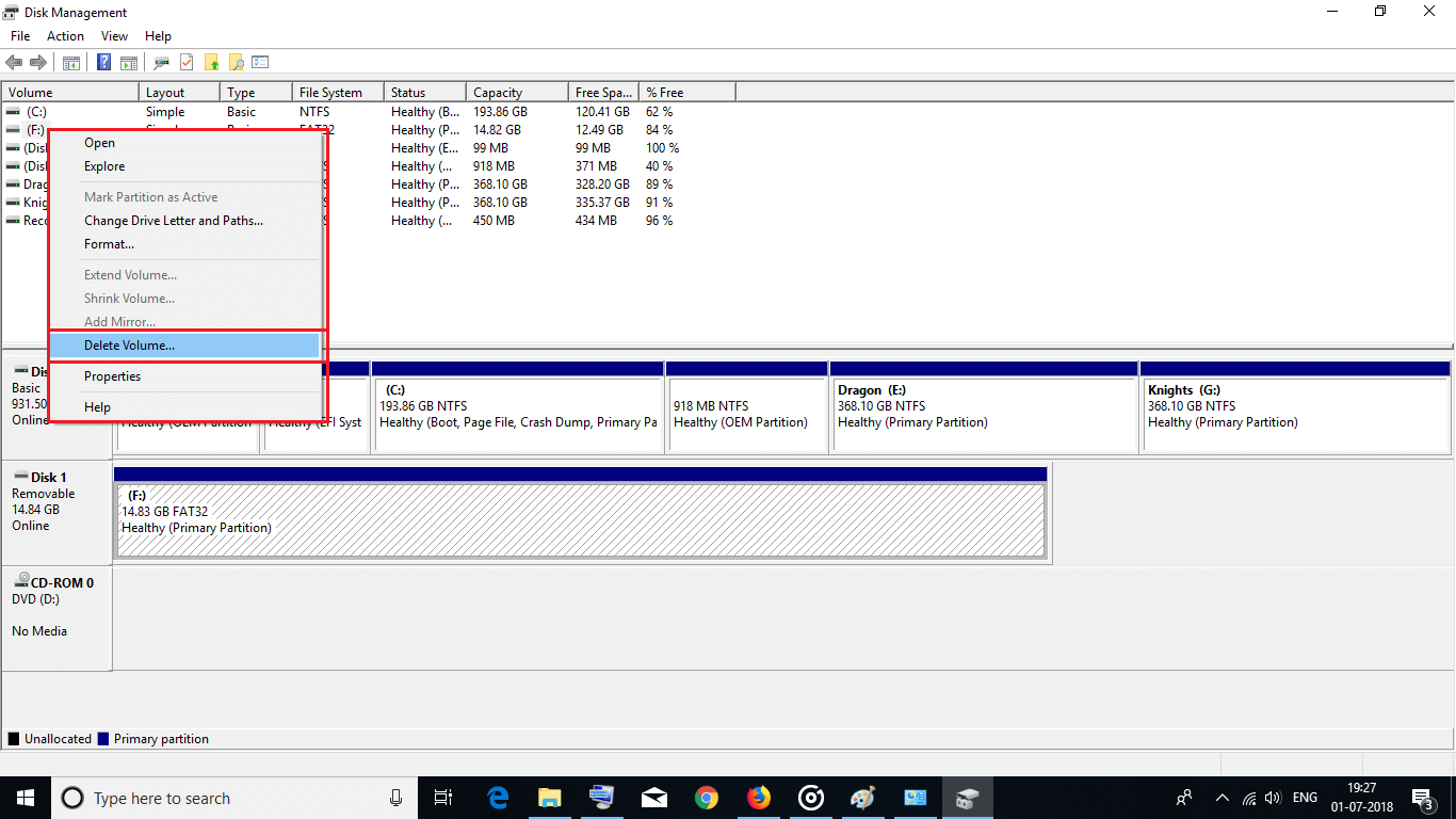 Click Delete Volume to delete a partition