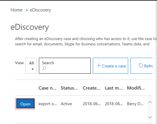 Open eDiscovery case