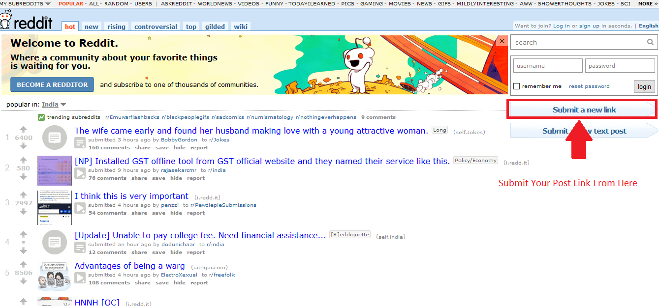 Ways To Increase Blog Traffic: Submit a new link on reddit