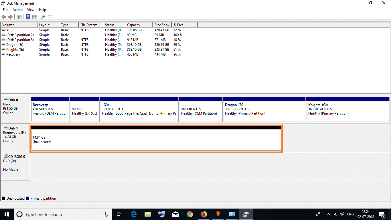 Unallocated Disk Space in Windows 10