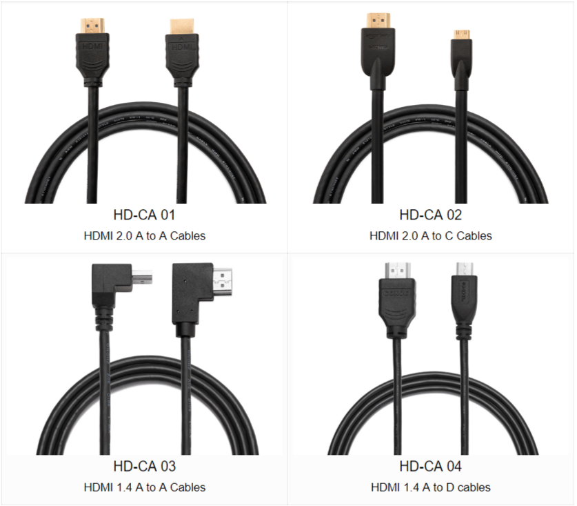 HDMI Cable, HDMI Cables: HDMI 2.0 A to A Cables, HDMI 2.0 A to C Cables, HDMI 1.4 A to A Cables, HDMI 1.4 A to D Cables
