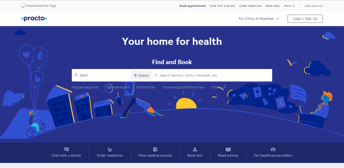Practo Healthcare Website: Your home for health screenshot