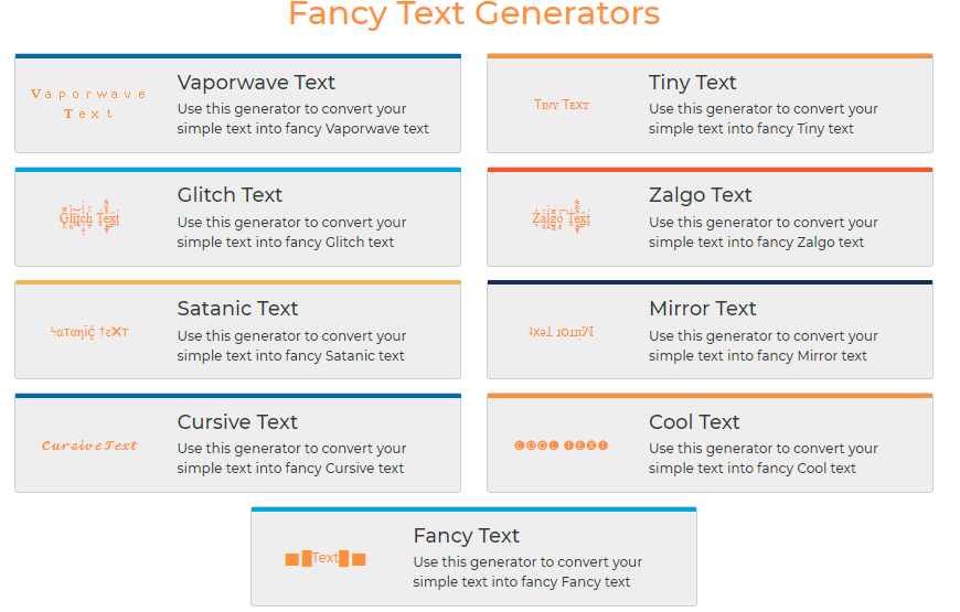 Fancy Text Generators: Use this generator to convert your simple text into fancy text