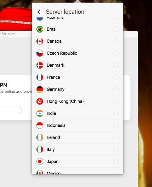Bitdefender VPN → Select Server location