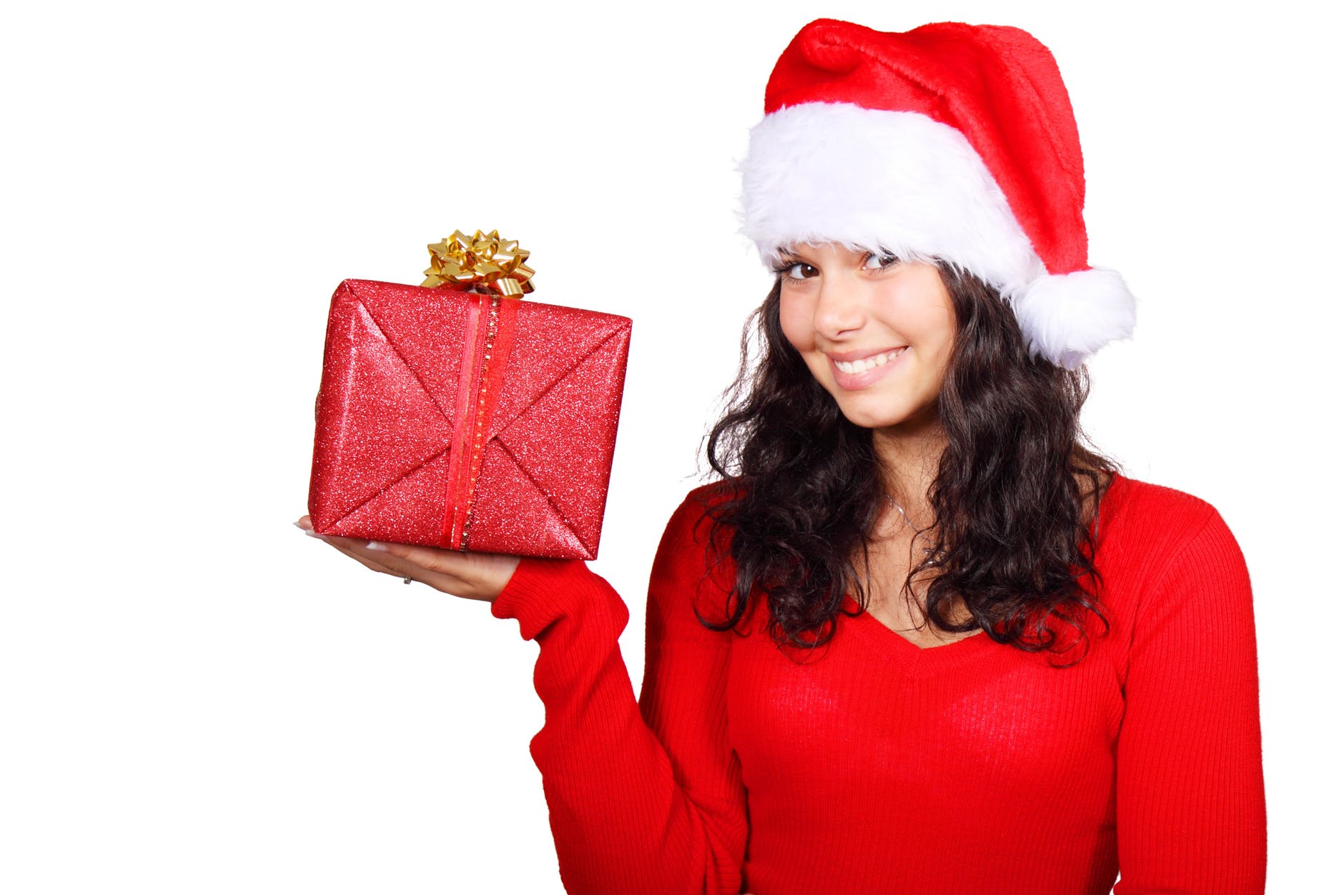 Red woman girl cute smile Christmas Gifts. Gifts for Christmas. Educational gift for Christmas