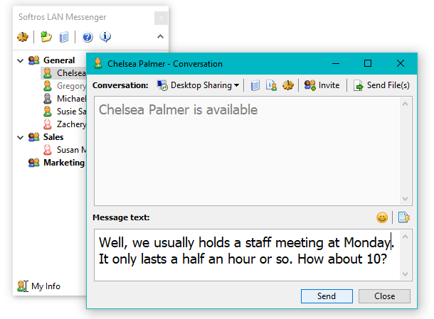 Softros LAN Messenger Conversation Message screenshot image