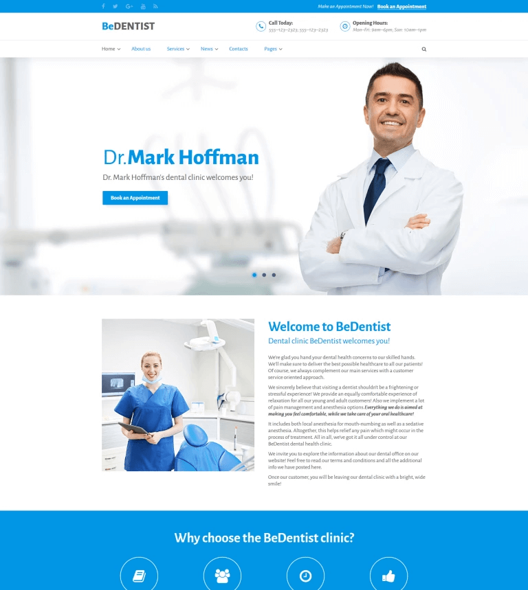 Professional Website Template in Dentistry: BeDentist Website Template.