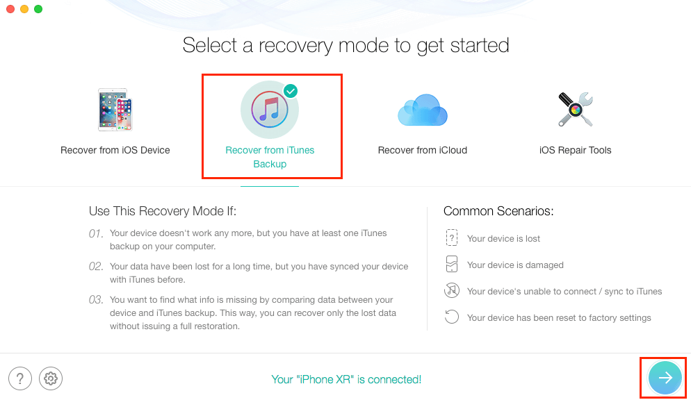 Recover iPhone XR from iTunes Backup