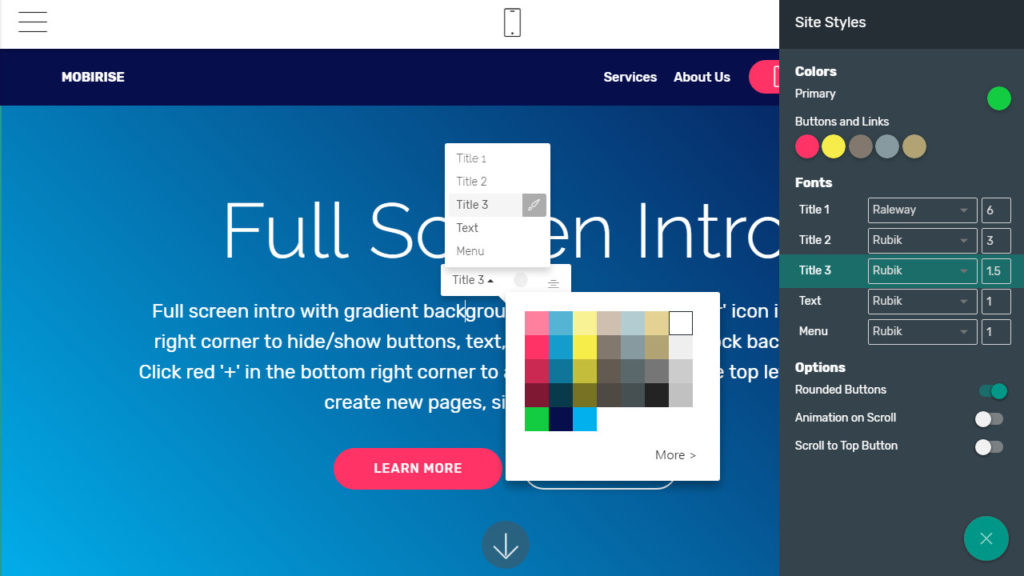 Mobirise Website Builder - Site Styles