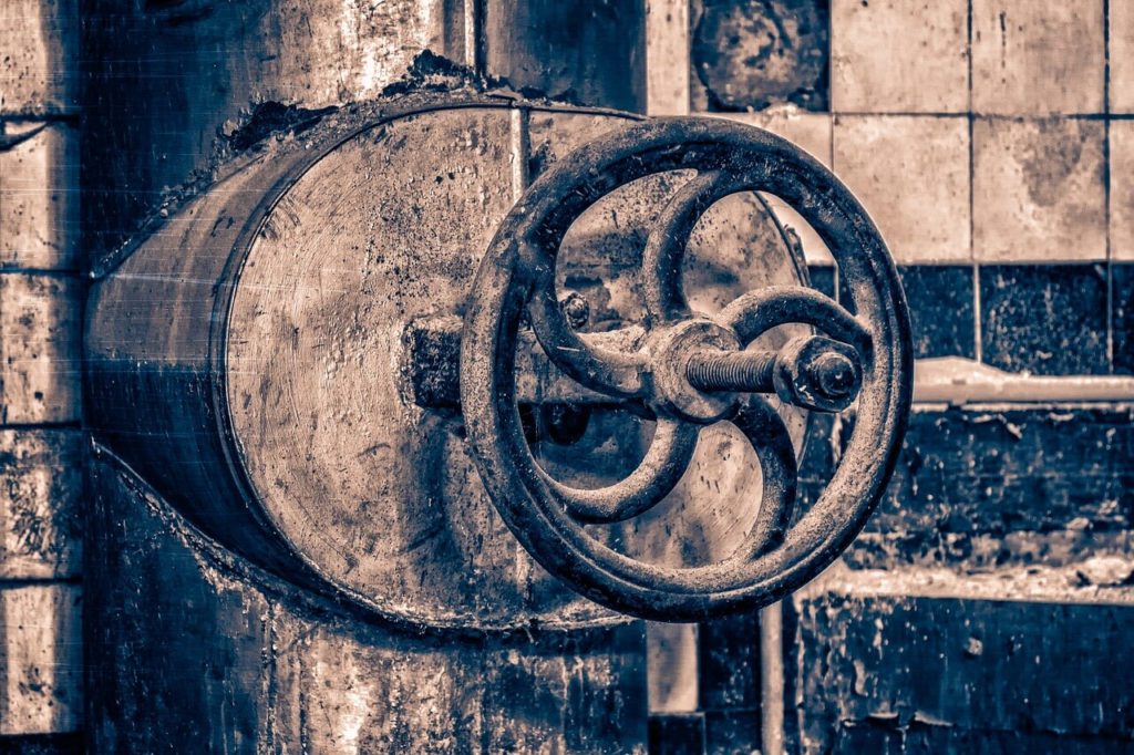 Industrial Valve, wheel, old, metal, factory, industrial plant, lock, rust, turn, handwheel, cast, rusty, boiler house, nostalgia, close up, corrosion,  free image.