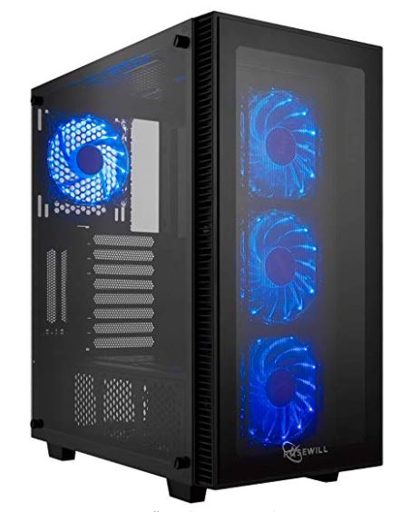 Rosewill ATX Mid Tower Gaming PC Computer Case with Blue LED Fans, 360mm AIO Water Cooling Radiator Support, 3 Sided Tempered Glass, Great Cable Management/Airflow.