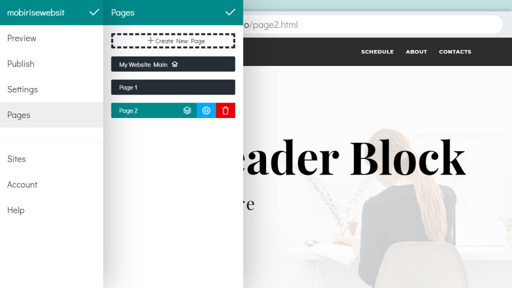 8b Website Builder. Create Web Pages. Create New Page.  Add More Pages.