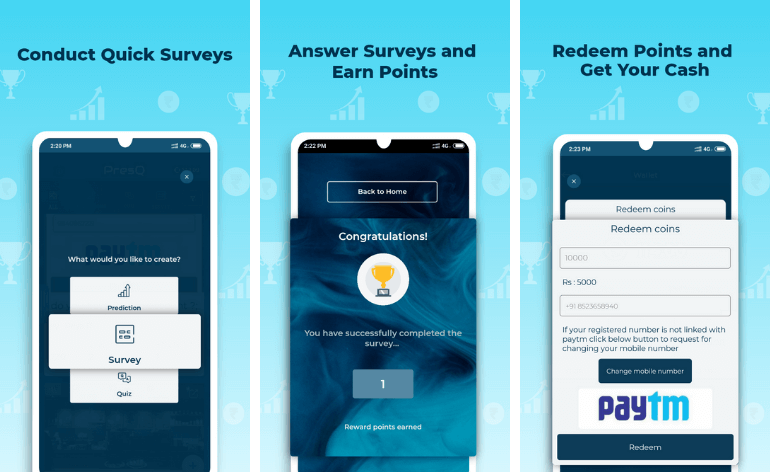 PresQ App: The Reliable One-Stop App for All Your Survey and Prediction Needs. Conduct Quick Surveys. Answer Surveys and Earn Points. Redeem Points and Get Your Cash.