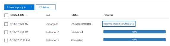 +New import job. Ready to import to Office 365.
