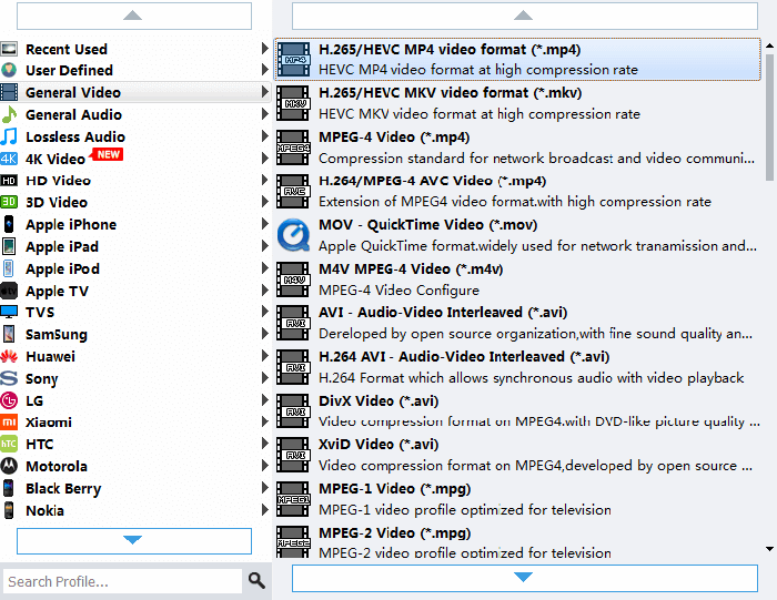 VideoSolo BD-DVD Ripper Output Formats.