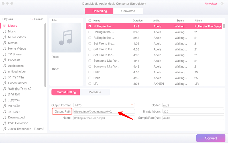 DumpMedia Apple Music Converter - Output Settings -  Output Path.