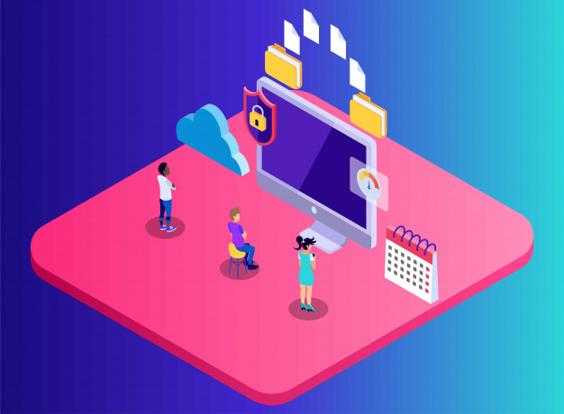 Computer Backup Technology Isometric Illustration, Data Backup and Recovery.