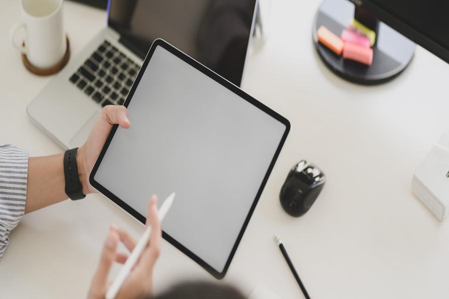 Person holding iPad and Apple Pencil.