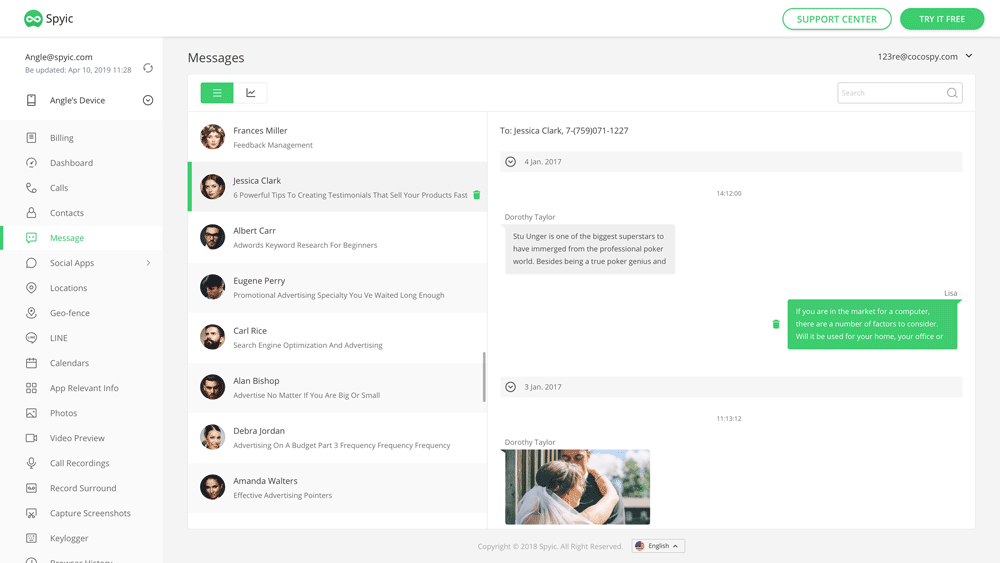 Spyic: Spy on text messages.