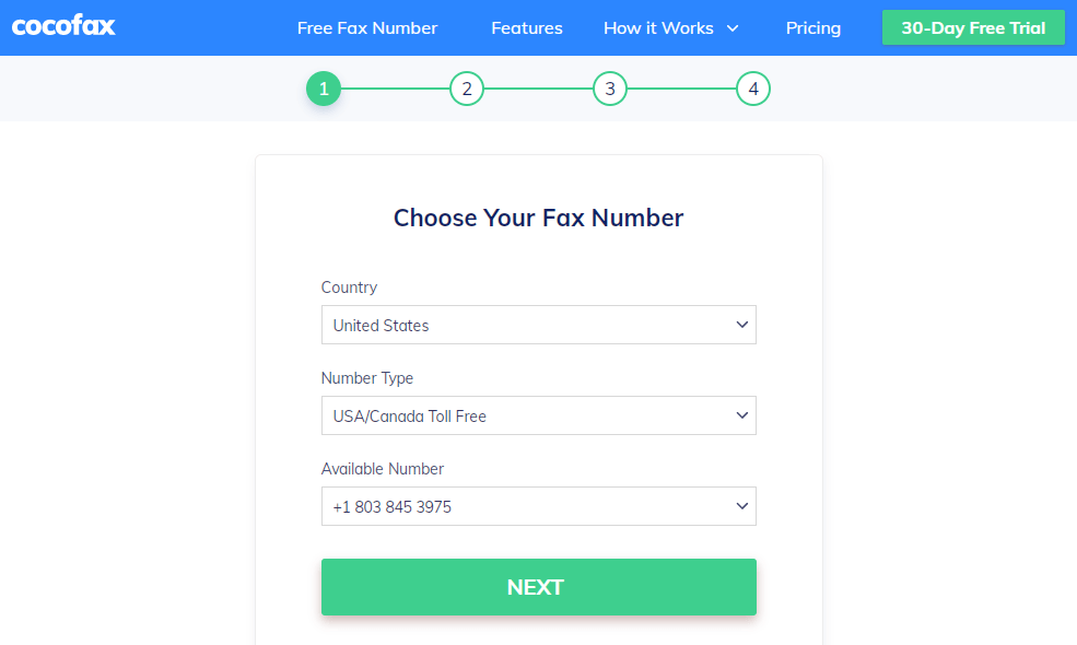 CocoFax 30-Day Free Trial: Choose Your Fax Number.
