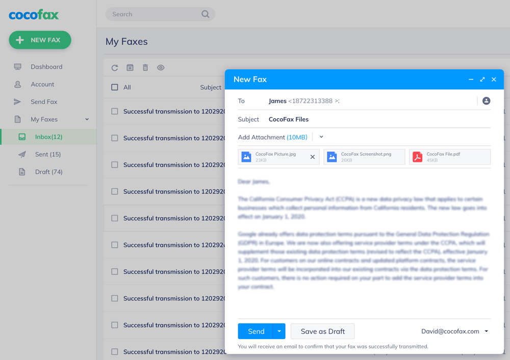Send Fax Online With CocoFax.