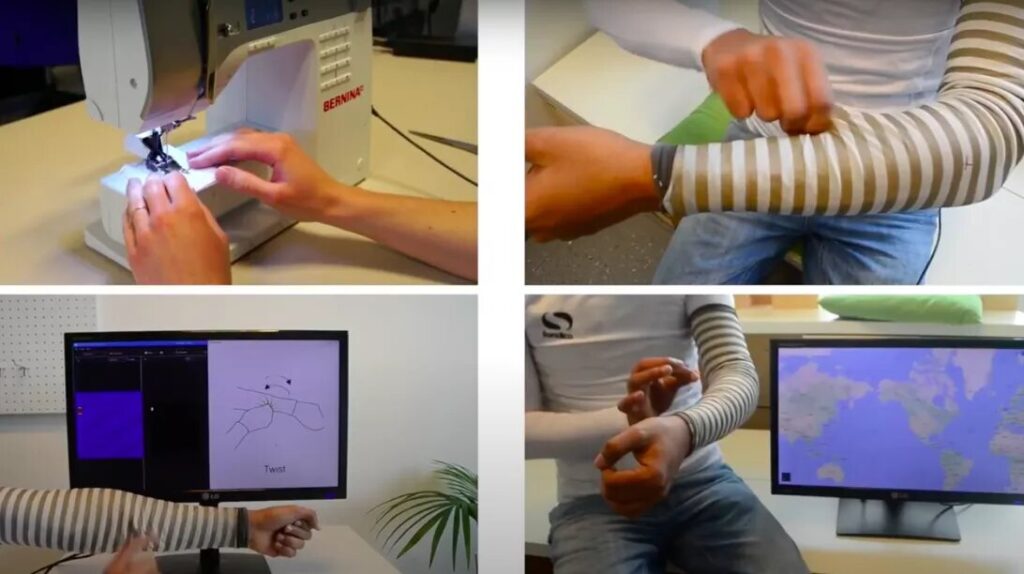 SmartSleeve is a deformable textile sensor, which can sense both surface gestures and deformation gestures in real-time.