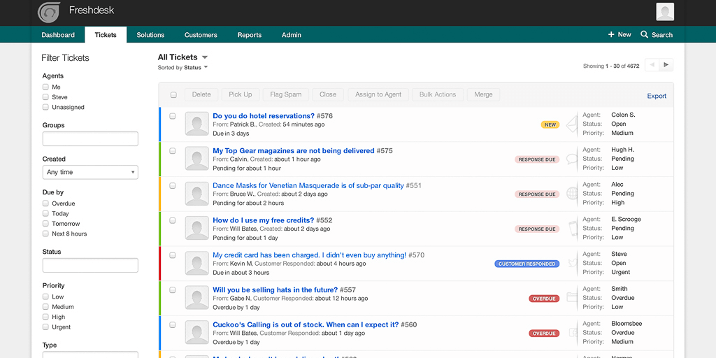 Freshdesk tickets organization.