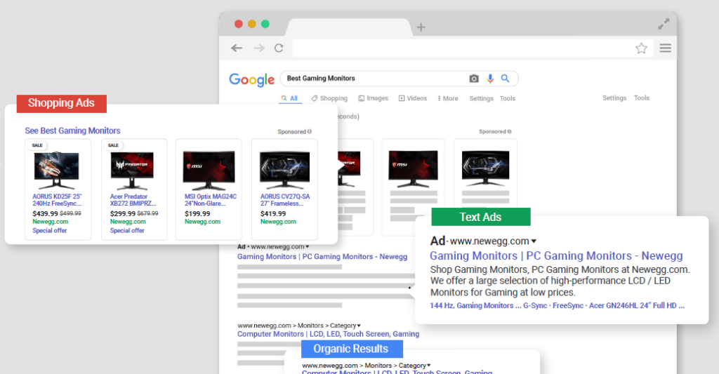 Google Shopping Ads and Google Text Ads.