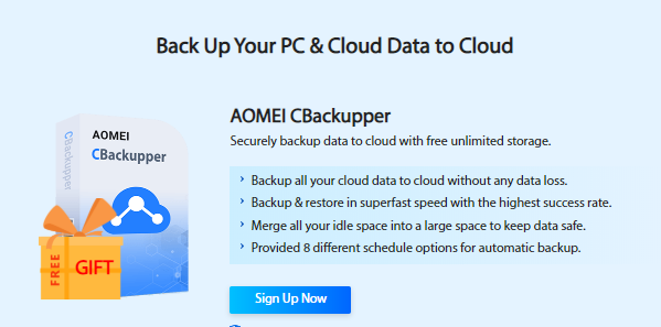 AOMEI CBackupper: Securely backup data to cloud with free unlimited storage.