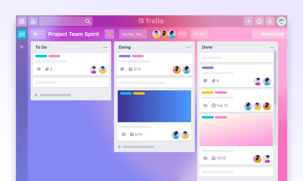Trello project management app. To Do, Doing, Done