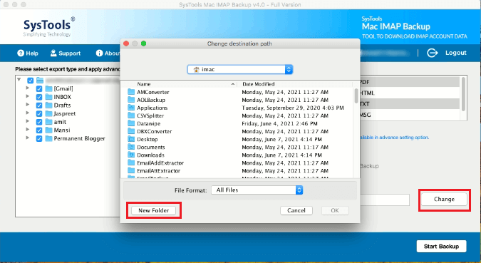Change destination path - Make New Folder