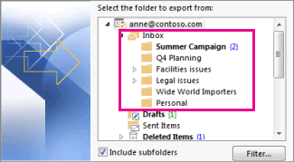 Select the folder to export from: