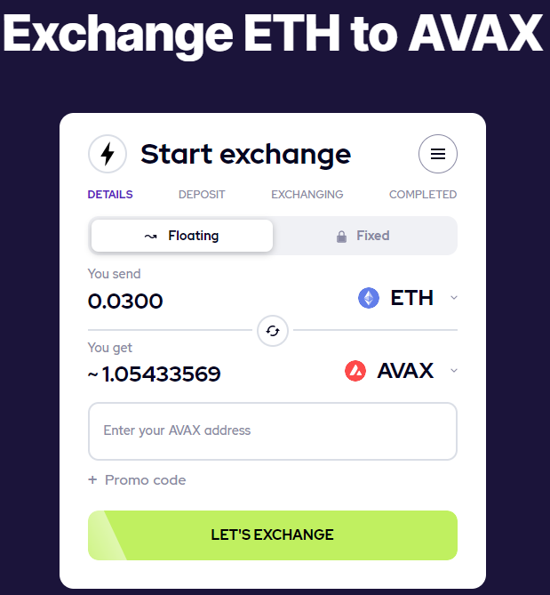 Exchange ETH to AVAX