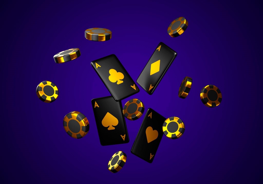 3D Rendering of Casino Cards and Casino Coins