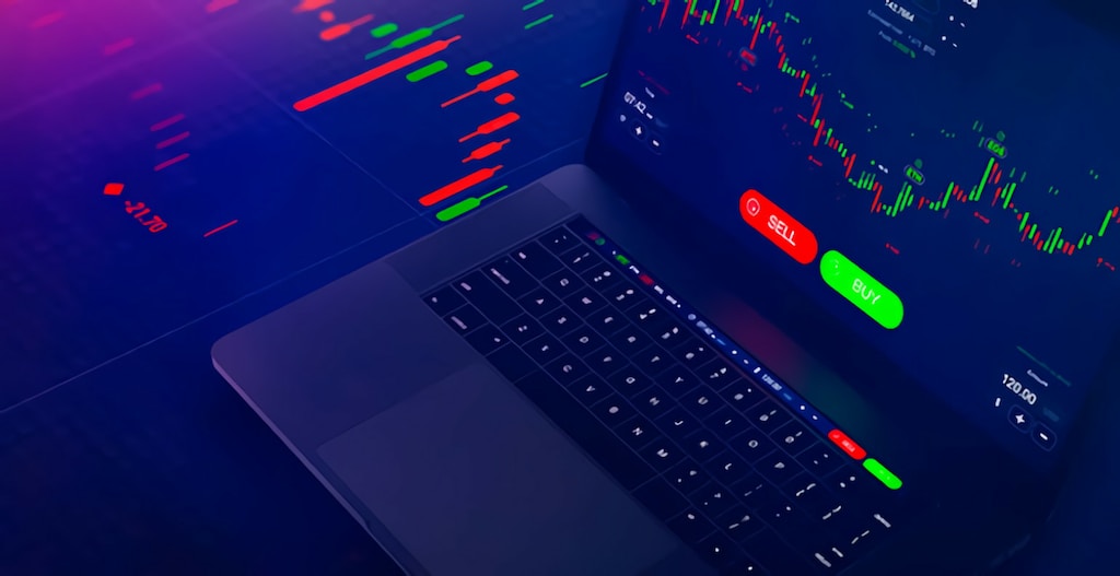 A Laptop Computer Sitting on Top of a Desk, Bitcoin Trader, Forex Trading