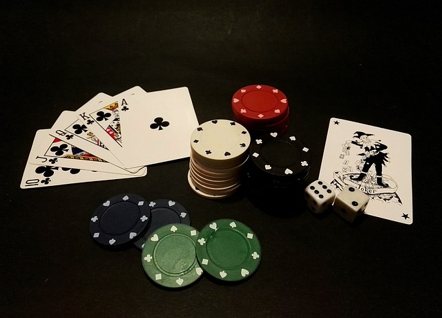 poker chips, playing cards, game dice