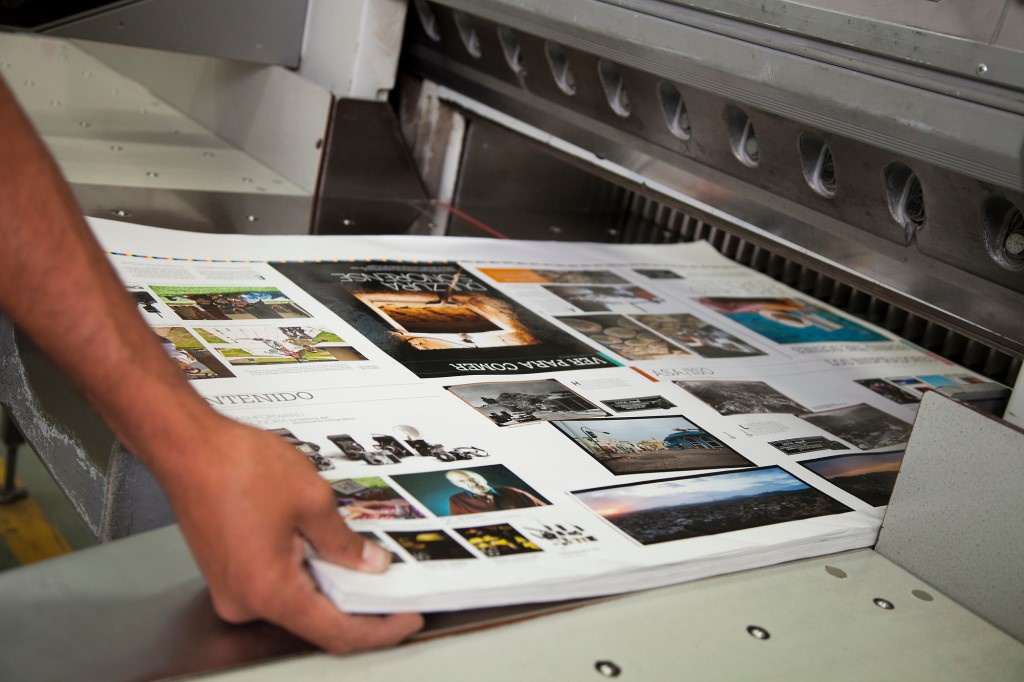 Printing processes, Close up of an offset printing machine during production